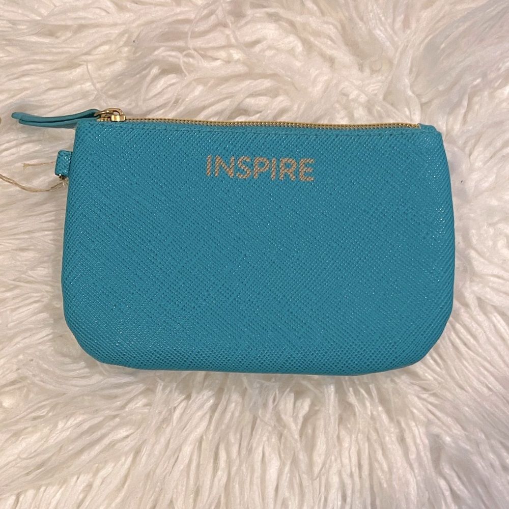 😊 3/$30 INSPIRE teal blue wallet / wristlet with gold hardware NEW!